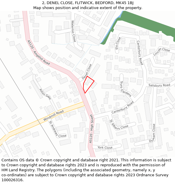 2, DENEL CLOSE, FLITWICK, BEDFORD, MK45 1BJ: Location map and indicative extent of plot