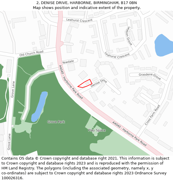 2, DENISE DRIVE, HARBORNE, BIRMINGHAM, B17 0BN: Location map and indicative extent of plot