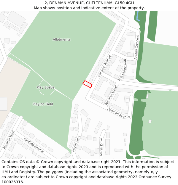 2, DENMAN AVENUE, CHELTENHAM, GL50 4GH: Location map and indicative extent of plot