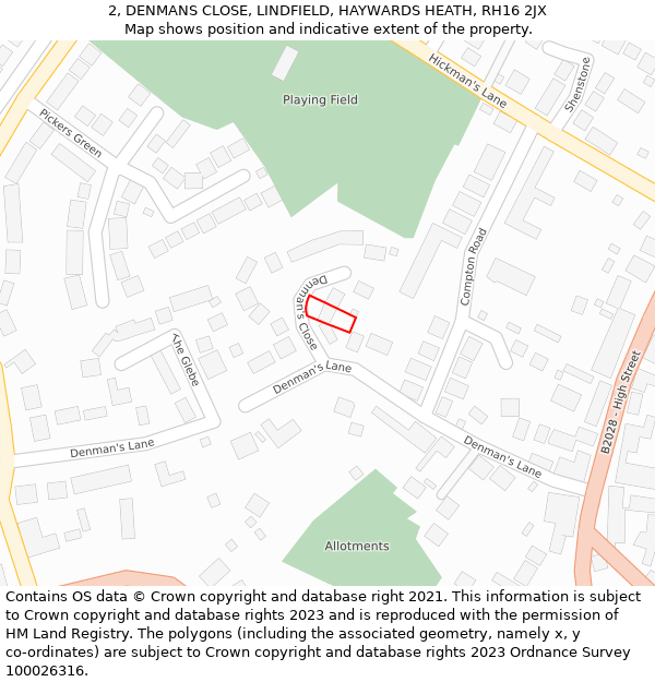 2, DENMANS CLOSE, LINDFIELD, HAYWARDS HEATH, RH16 2JX: Location map and indicative extent of plot