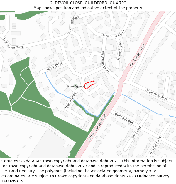 2, DEVOIL CLOSE, GUILDFORD, GU4 7FG: Location map and indicative extent of plot