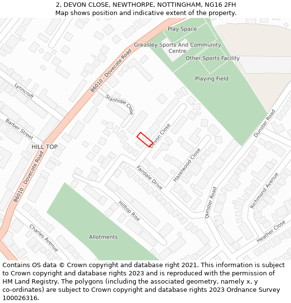 2, DEVON CLOSE, NEWTHORPE, NOTTINGHAM, NG16 2FH: Location map and indicative extent of plot