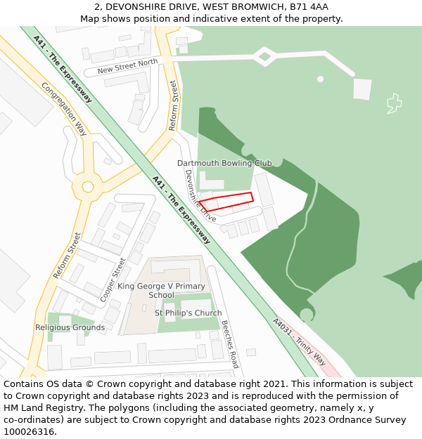2, DEVONSHIRE DRIVE, WEST BROMWICH, B71 4AA: Location map and indicative extent of plot