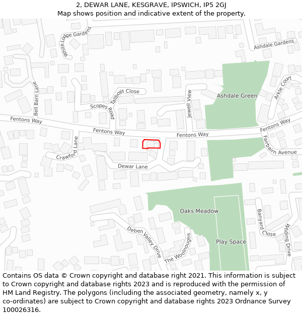 2, DEWAR LANE, KESGRAVE, IPSWICH, IP5 2GJ: Location map and indicative extent of plot