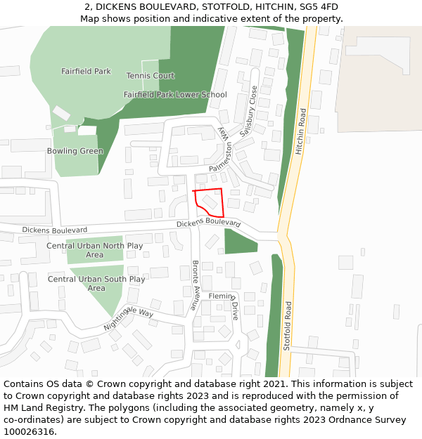 2, DICKENS BOULEVARD, STOTFOLD, HITCHIN, SG5 4FD: Location map and indicative extent of plot