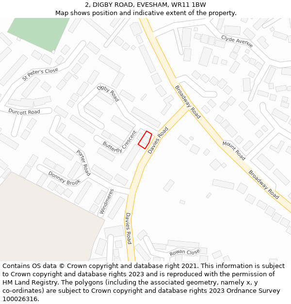 2, DIGBY ROAD, EVESHAM, WR11 1BW: Location map and indicative extent of plot