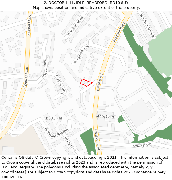 2, DOCTOR HILL, IDLE, BRADFORD, BD10 8UY: Location map and indicative extent of plot