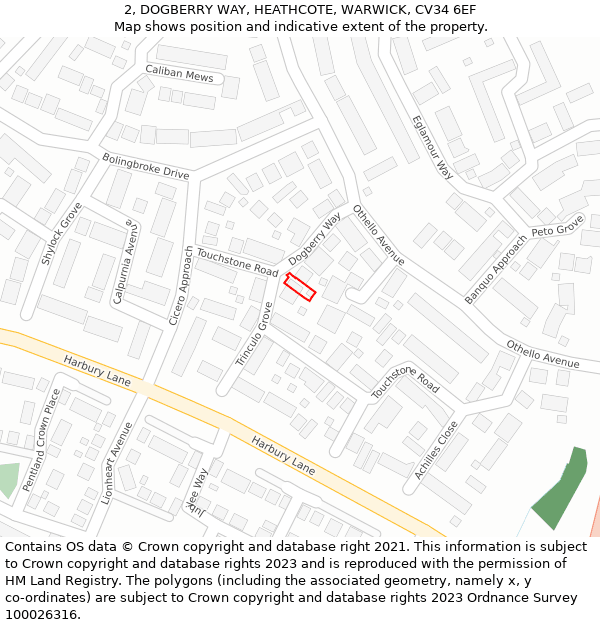 2, DOGBERRY WAY, HEATHCOTE, WARWICK, CV34 6EF: Location map and indicative extent of plot