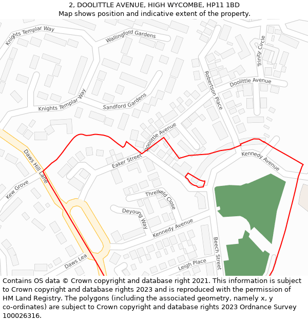 2, DOOLITTLE AVENUE, HIGH WYCOMBE, HP11 1BD: Location map and indicative extent of plot