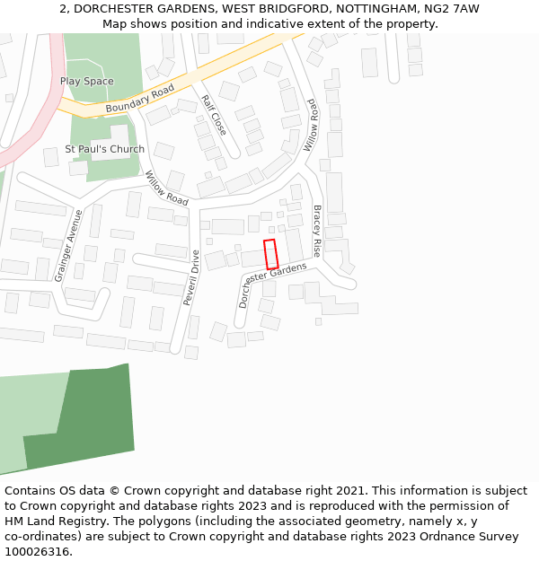 2, DORCHESTER GARDENS, WEST BRIDGFORD, NOTTINGHAM, NG2 7AW: Location map and indicative extent of plot