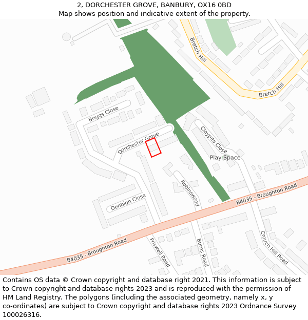 2, DORCHESTER GROVE, BANBURY, OX16 0BD: Location map and indicative extent of plot