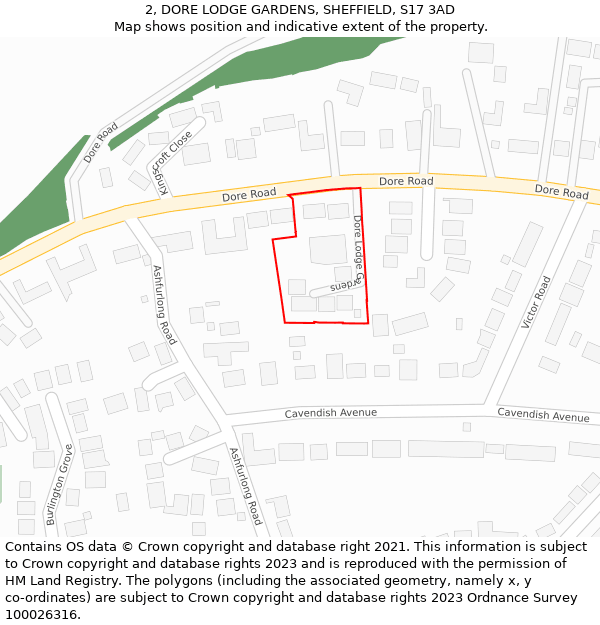 2, DORE LODGE GARDENS, SHEFFIELD, S17 3AD: Location map and indicative extent of plot
