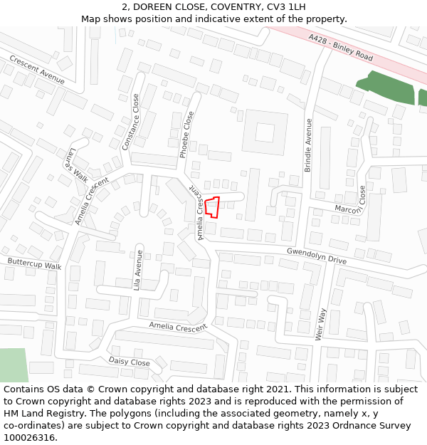 2, DOREEN CLOSE, COVENTRY, CV3 1LH: Location map and indicative extent of plot