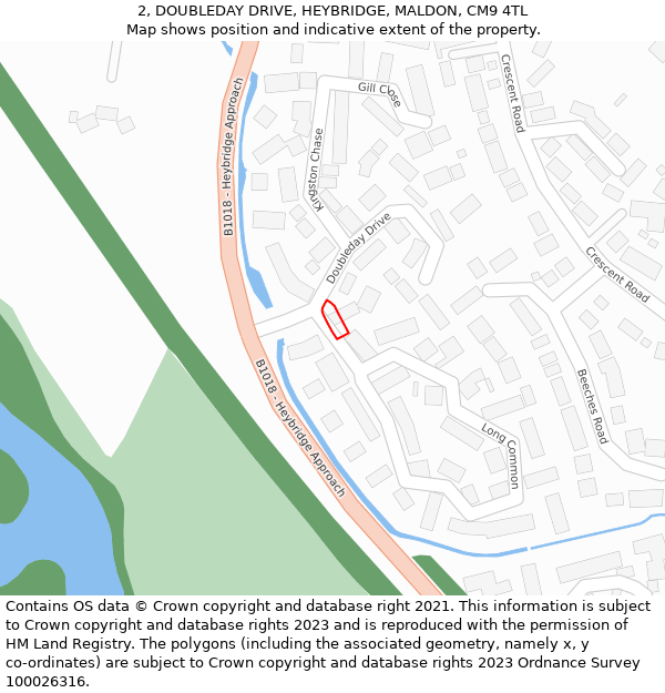 2, DOUBLEDAY DRIVE, HEYBRIDGE, MALDON, CM9 4TL: Location map and indicative extent of plot