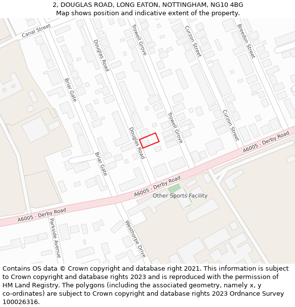 2, DOUGLAS ROAD, LONG EATON, NOTTINGHAM, NG10 4BG: Location map and indicative extent of plot