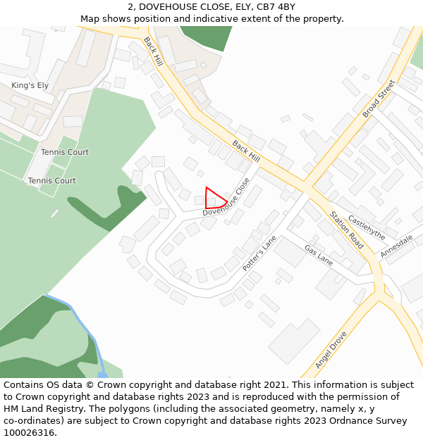 2, DOVEHOUSE CLOSE, ELY, CB7 4BY: Location map and indicative extent of plot