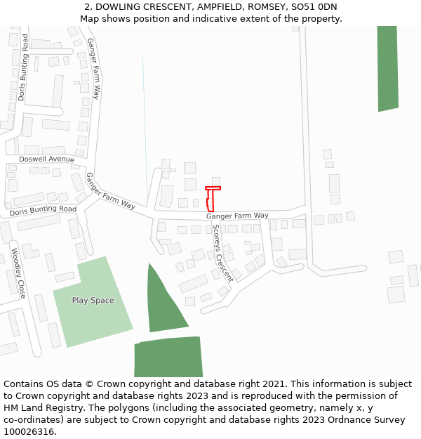 2, DOWLING CRESCENT, AMPFIELD, ROMSEY, SO51 0DN: Location map and indicative extent of plot