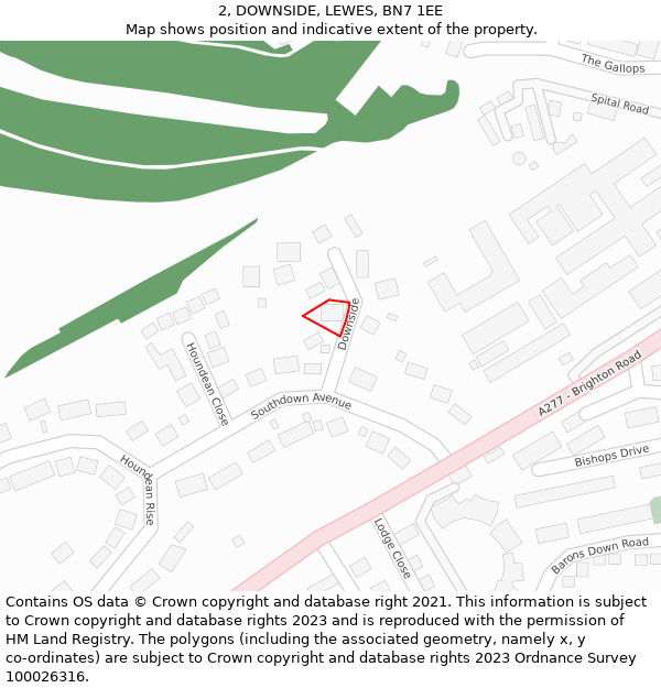 2, DOWNSIDE, LEWES, BN7 1EE: Location map and indicative extent of plot