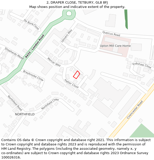 2, DRAPER CLOSE, TETBURY, GL8 8FJ: Location map and indicative extent of plot