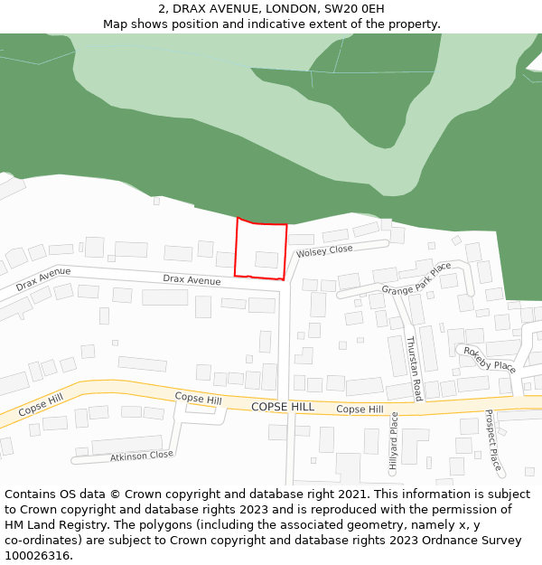 2, DRAX AVENUE, LONDON, SW20 0EH: Location map and indicative extent of plot