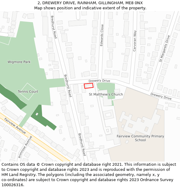 2, DREWERY DRIVE, RAINHAM, GILLINGHAM, ME8 0NX: Location map and indicative extent of plot