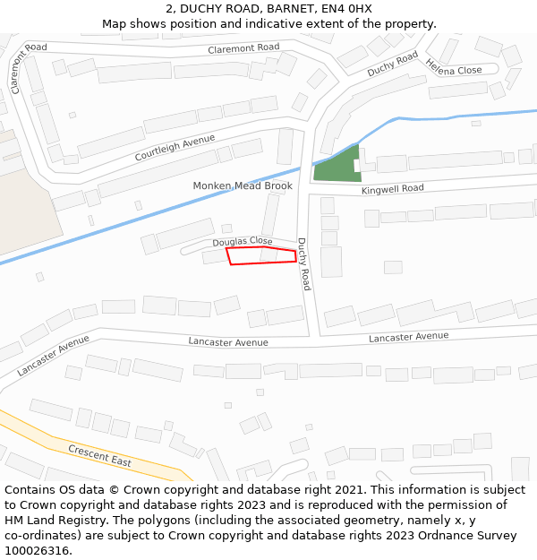 2, DUCHY ROAD, BARNET, EN4 0HX: Location map and indicative extent of plot