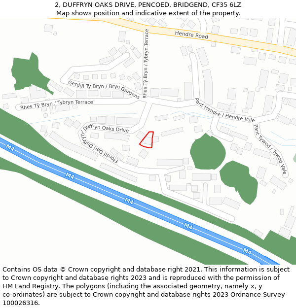 2, DUFFRYN OAKS DRIVE, PENCOED, BRIDGEND, CF35 6LZ: Location map and indicative extent of plot