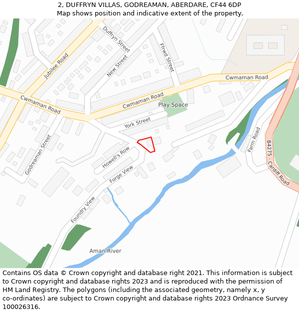 2, DUFFRYN VILLAS, GODREAMAN, ABERDARE, CF44 6DP: Location map and indicative extent of plot