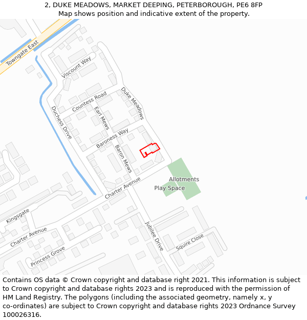 2, DUKE MEADOWS, MARKET DEEPING, PETERBOROUGH, PE6 8FP: Location map and indicative extent of plot