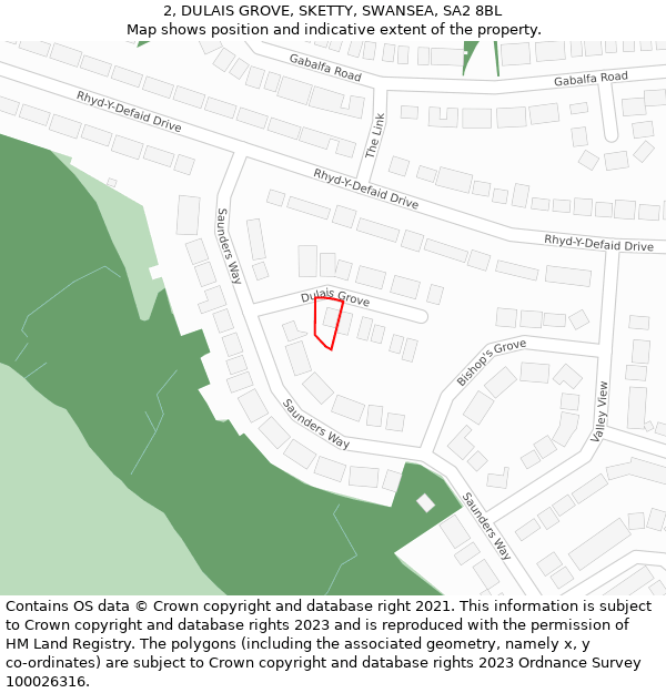 2, DULAIS GROVE, SKETTY, SWANSEA, SA2 8BL: Location map and indicative extent of plot