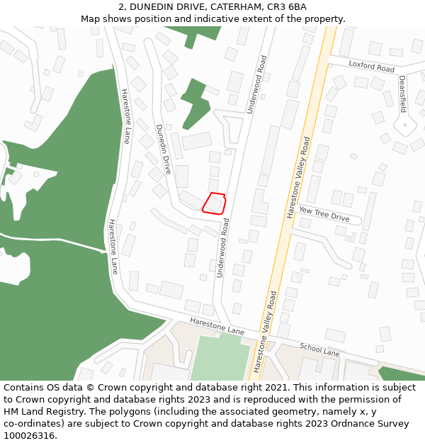 2, DUNEDIN DRIVE, CATERHAM, CR3 6BA: Location map and indicative extent of plot