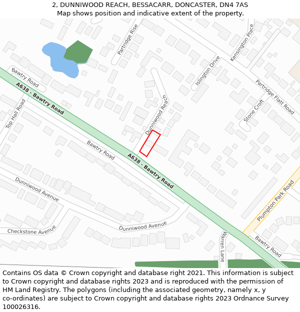 2, DUNNIWOOD REACH, BESSACARR, DONCASTER, DN4 7AS: Location map and indicative extent of plot