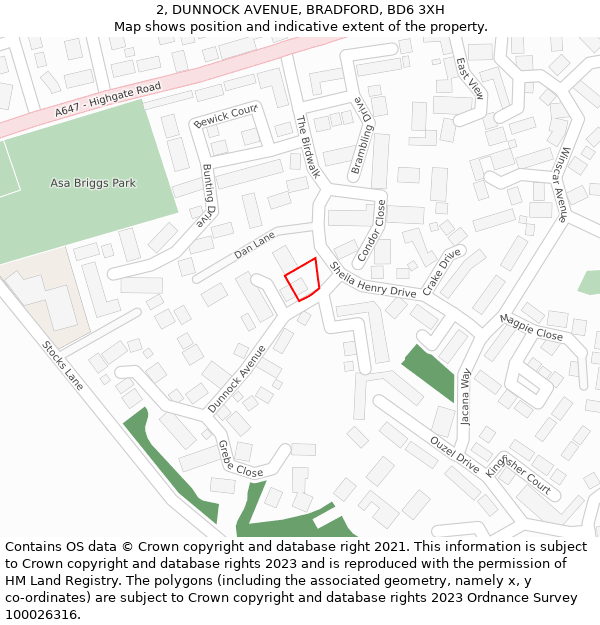 2, DUNNOCK AVENUE, BRADFORD, BD6 3XH: Location map and indicative extent of plot