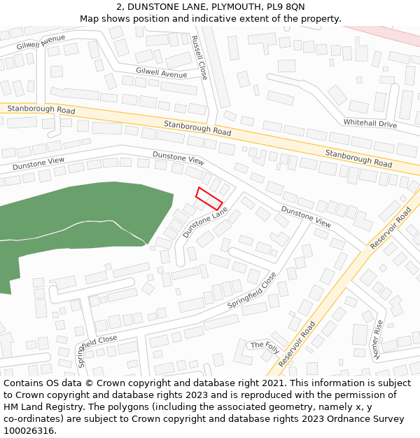 2, DUNSTONE LANE, PLYMOUTH, PL9 8QN: Location map and indicative extent of plot