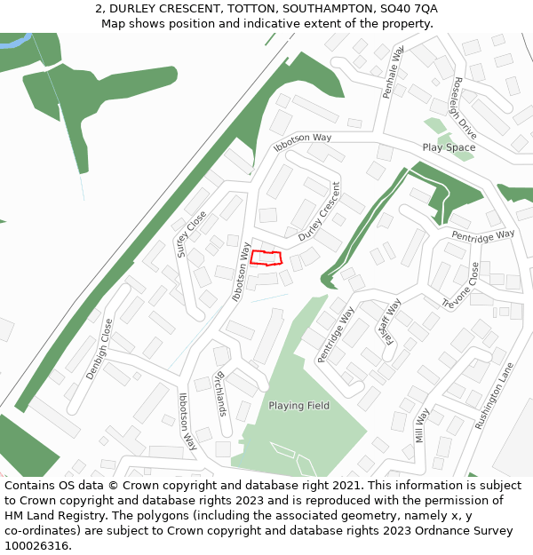 2, DURLEY CRESCENT, TOTTON, SOUTHAMPTON, SO40 7QA: Location map and indicative extent of plot