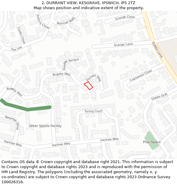 2, DURRANT VIEW, KESGRAVE, IPSWICH, IP5 2TZ: Location map and indicative extent of plot