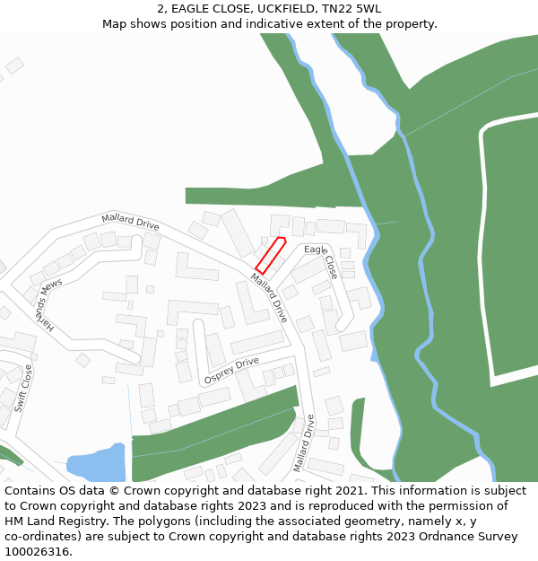 2, EAGLE CLOSE, UCKFIELD, TN22 5WL: Location map and indicative extent of plot