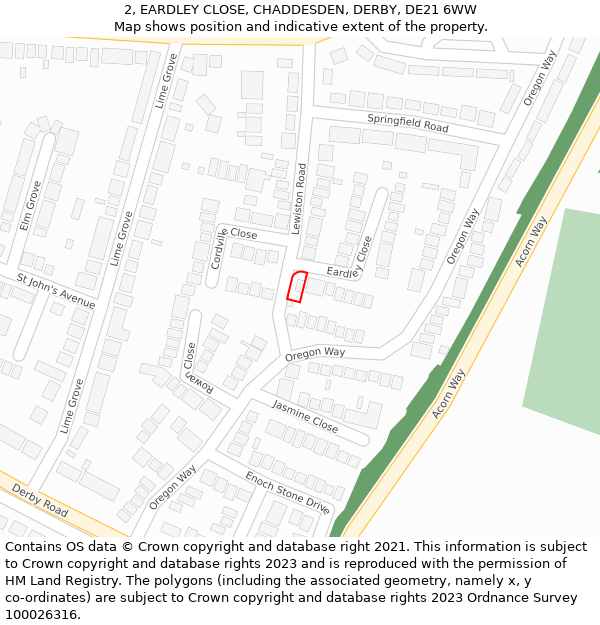 2, EARDLEY CLOSE, CHADDESDEN, DERBY, DE21 6WW: Location map and indicative extent of plot