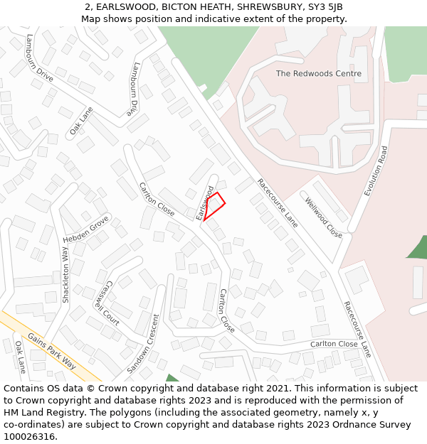 2, EARLSWOOD, BICTON HEATH, SHREWSBURY, SY3 5JB: Location map and indicative extent of plot