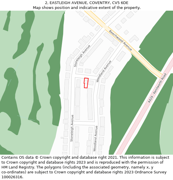 2, EASTLEIGH AVENUE, COVENTRY, CV5 6DE: Location map and indicative extent of plot
