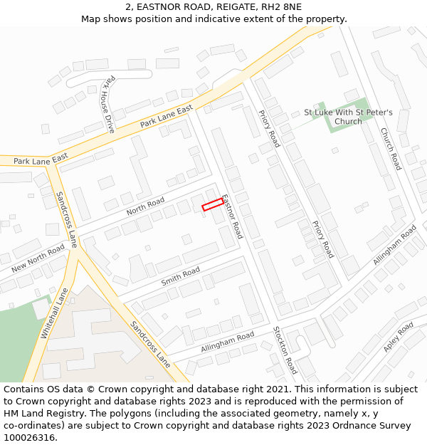 2, EASTNOR ROAD, REIGATE, RH2 8NE: Location map and indicative extent of plot