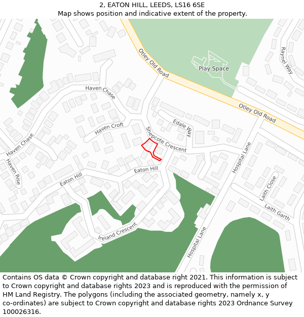 2, EATON HILL, LEEDS, LS16 6SE: Location map and indicative extent of plot