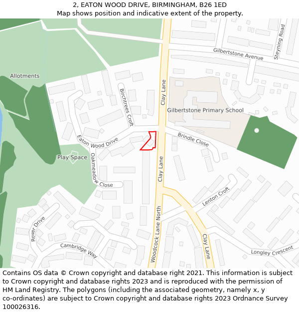 2, EATON WOOD DRIVE, BIRMINGHAM, B26 1ED: Location map and indicative extent of plot