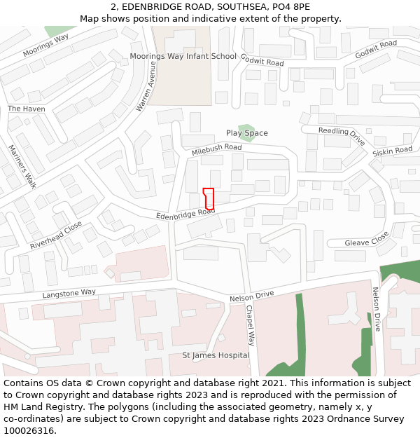 2, EDENBRIDGE ROAD, SOUTHSEA, PO4 8PE: Location map and indicative extent of plot