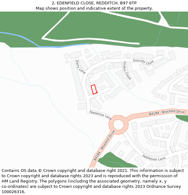 2, EDENFIELD CLOSE, REDDITCH, B97 6TP: Location map and indicative extent of plot