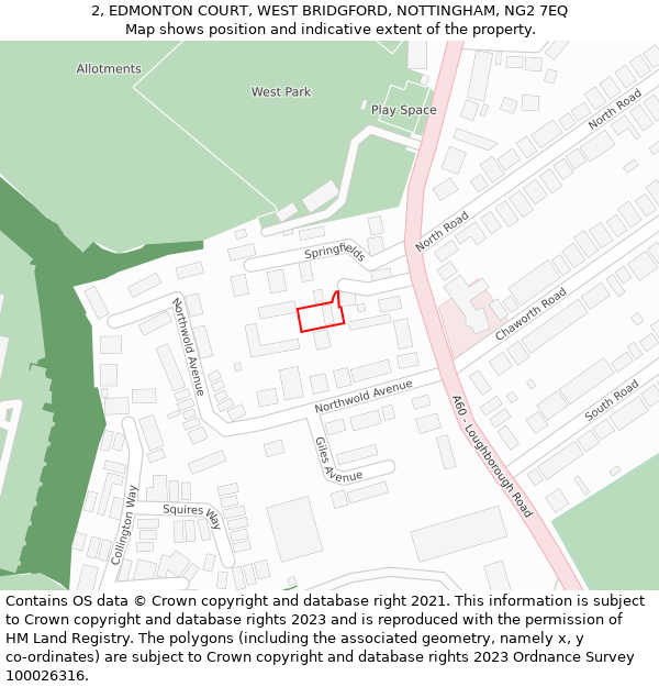 2, EDMONTON COURT, WEST BRIDGFORD, NOTTINGHAM, NG2 7EQ: Location map and indicative extent of plot