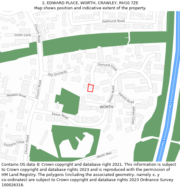 2, EDWARD PLACE, WORTH, CRAWLEY, RH10 7ZE: Location map and indicative extent of plot