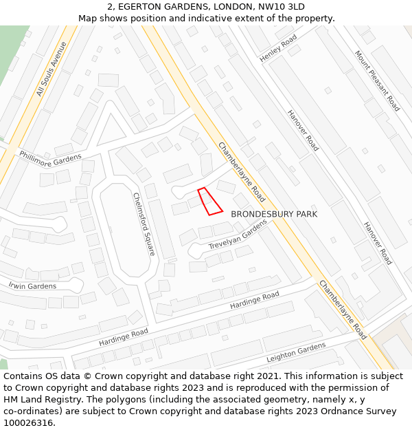 2, EGERTON GARDENS, LONDON, NW10 3LD: Location map and indicative extent of plot