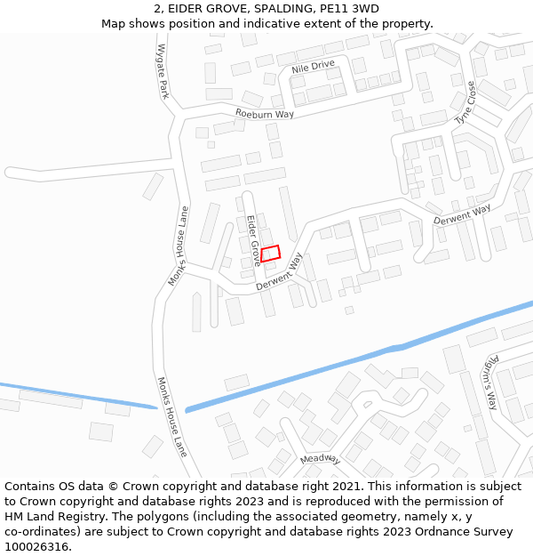 2, EIDER GROVE, SPALDING, PE11 3WD: Location map and indicative extent of plot