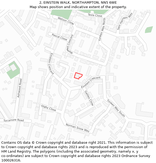 2, EINSTEIN WALK, NORTHAMPTON, NN5 6WE: Location map and indicative extent of plot
